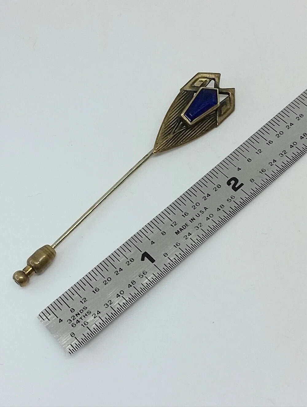 * Vintage Antique Blue Stone Art Deco Unsigned Stick Pin Brooch
